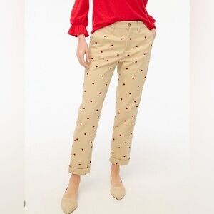 J.Crew Highrise Girlfriend Chinos Classic Tan With Red Hearts Size 14